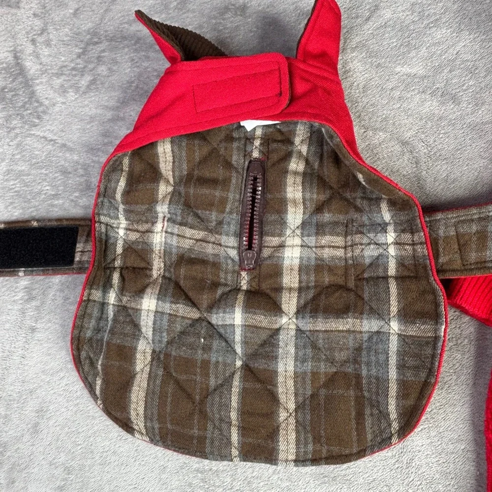 Bass Pro Shops Dog Jacket & Cybollo Sweater Set Red Small Plaid Lined 2pc